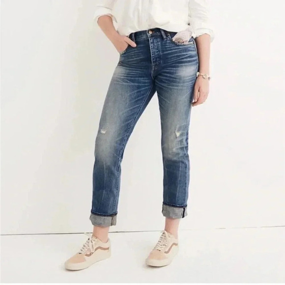 Madewell Denim - Madewell Cruiser Straight Leg High Rise Distressed Jeans H8162 Blue Size 27